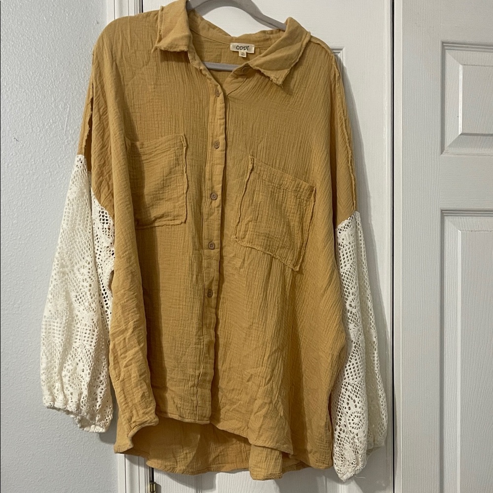ODDY Mustard and Cream Button Down Shirt